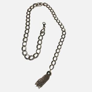 Vintage Adjustable Silver Metal Chain Link Belt Tassel Charm Womens One Size